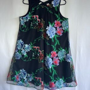 ECI Black Dress with Multicolor Floral Design